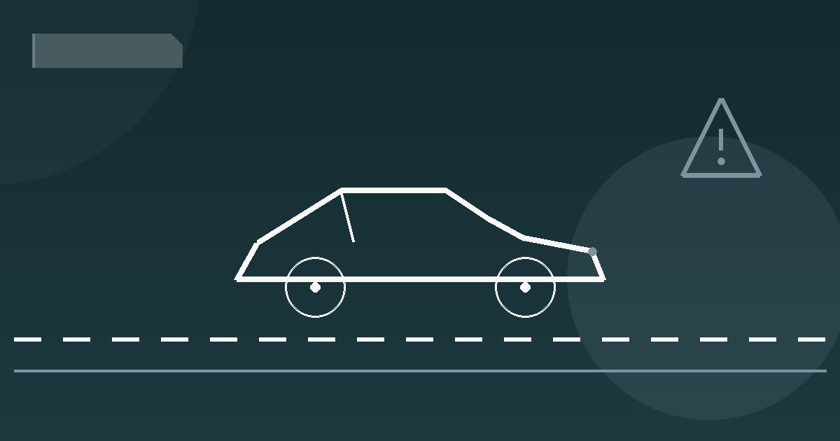 Illustrazione stilizzata di un'automobile su una strada con un segnale triangolare di pericolo, simbolo del sinistro stradale e del risarcimento danni